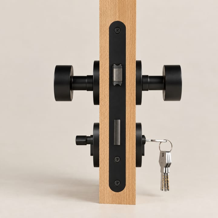 The Solid Brass Mortise Door Knob Set, Matte black keyed entry
