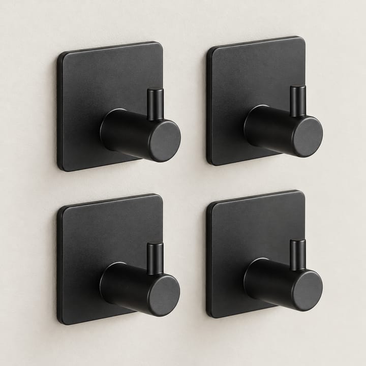The Stainless Adhesive Wall Hook, Black, pack of 4