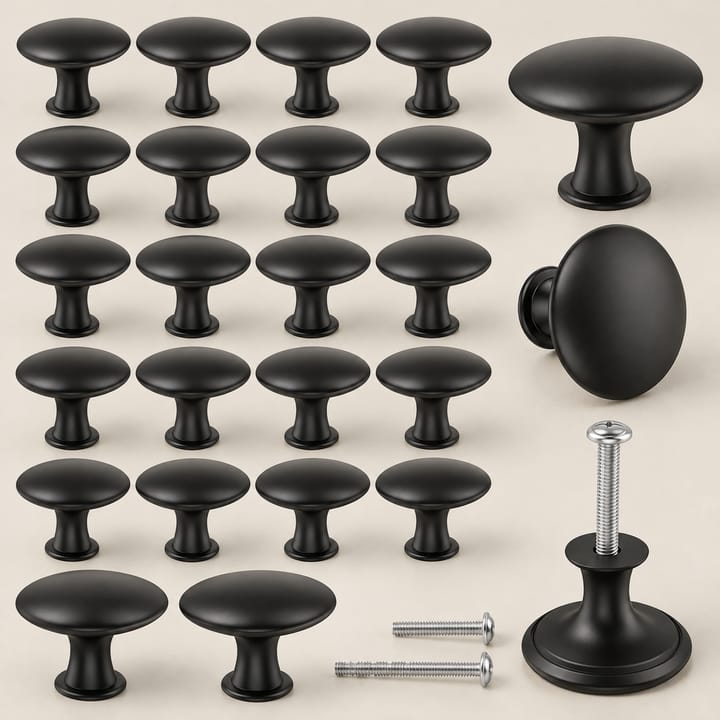 Round Zinc Cabinet Knob, Black