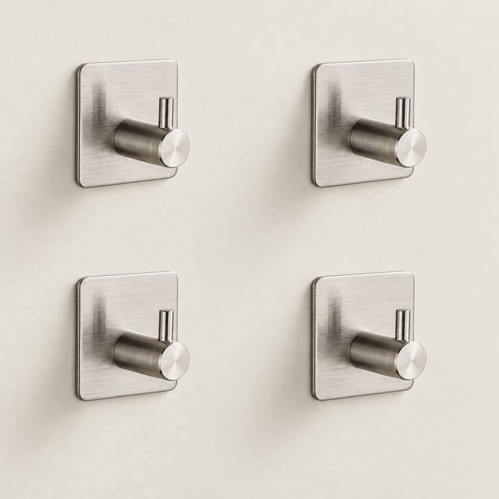 The Press-On Stainless Adhesive Hook, Silver, pack of 4