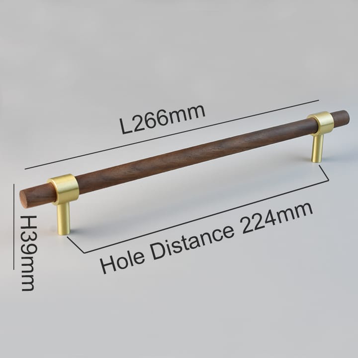 Wood and Brass Cabinet Pull, 8-13/16 in Black walnut