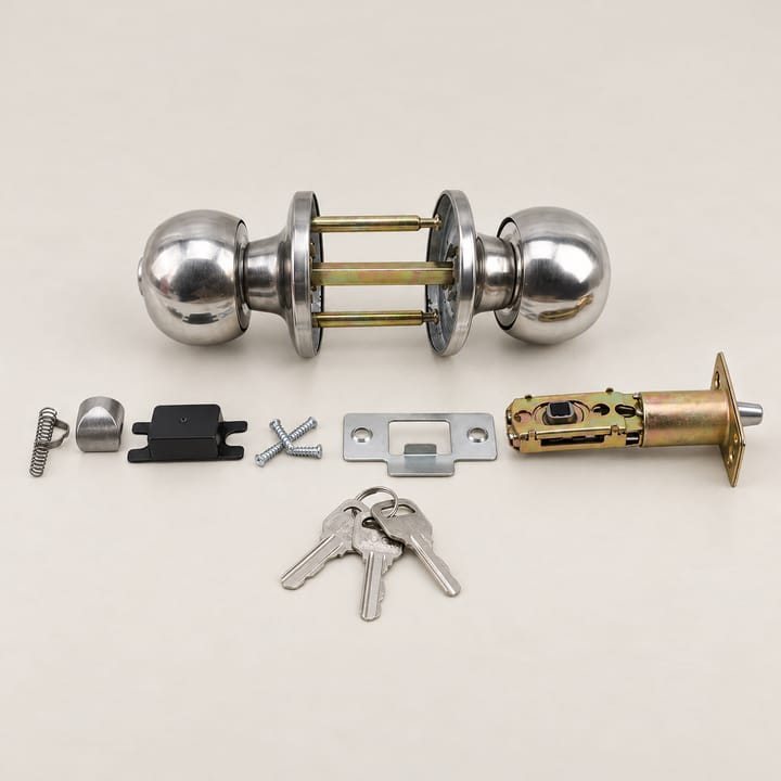 Round Door Knob With Lock, Silver