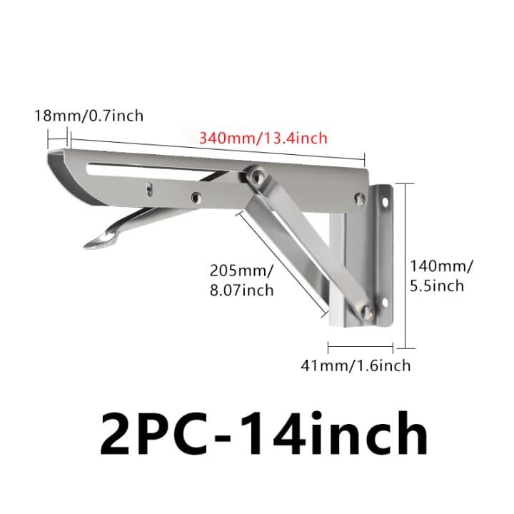 Fold / Swing-Up Stainless Shelf Bracket, 14 in, silver