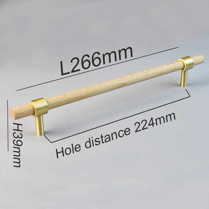 Wood and Brass Cabinet Pull, 8-13/16 in Beech