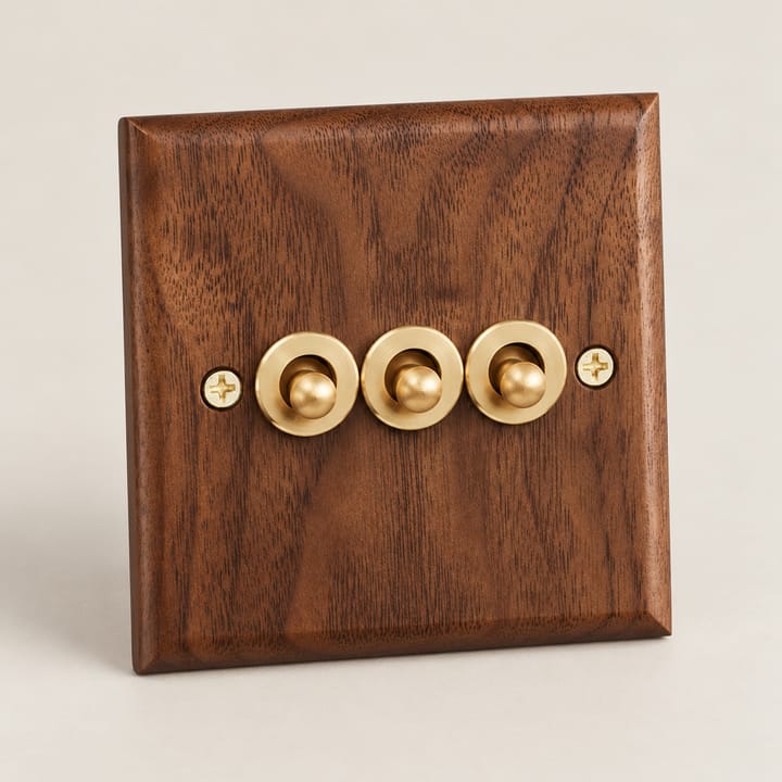 The Walnut and Brass Switch Plate, 3 gang 2 way toggle switch