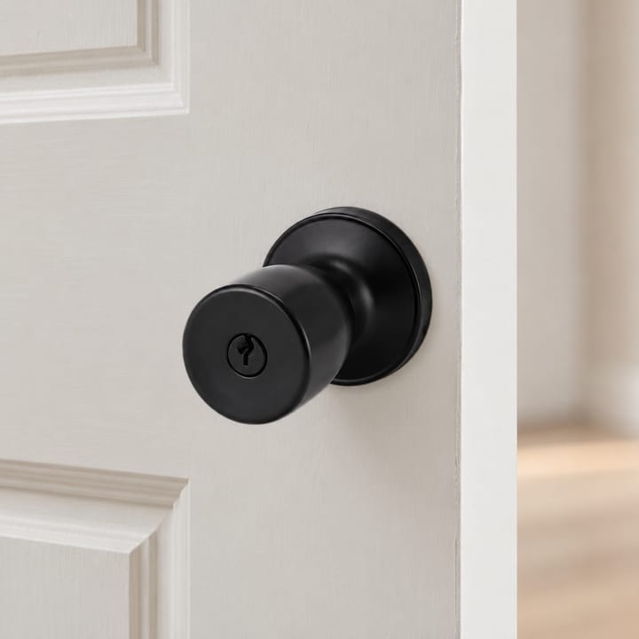 Matte Black Round Door Knob With Lock
