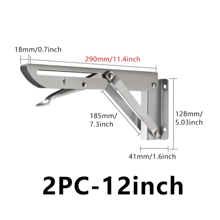 Fold / Swing-Up Stainless Shelf Bracket, 12 in, silver