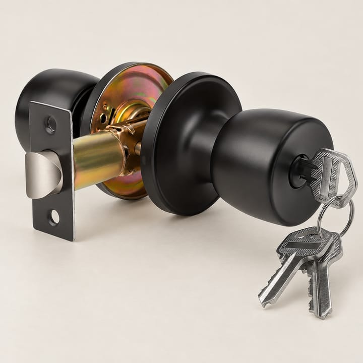 Matte Black Round Door Knob With Lock, Matte black