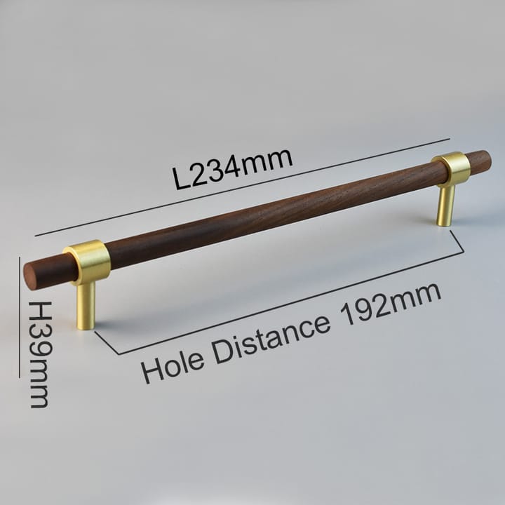 Wood and Brass Cabinet Pull, 7-9/16 in Black walnut
