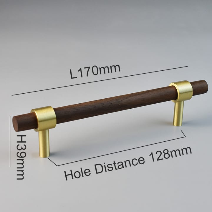 Wood and Brass Cabinet Pull, 5 in Black walnut