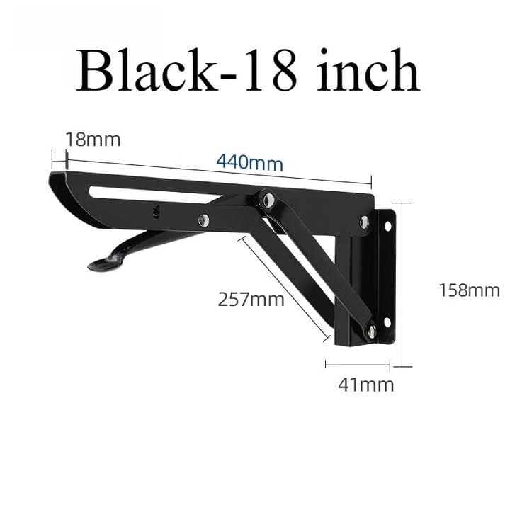 Fold / Swing-Up Stainless Shelf Bracket, 18 in, black
