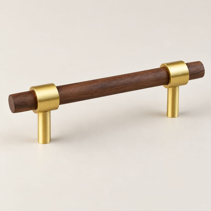 Wood and Brass Cabinet Pull, 3-3/4 in Black walnut