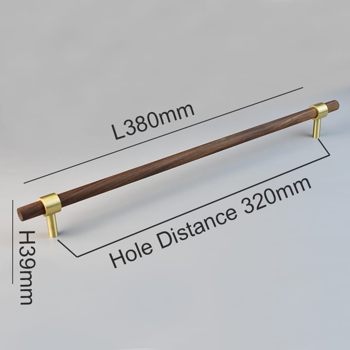 Wood and Brass Cabinet Pull, 12-5/8 in Black walnut