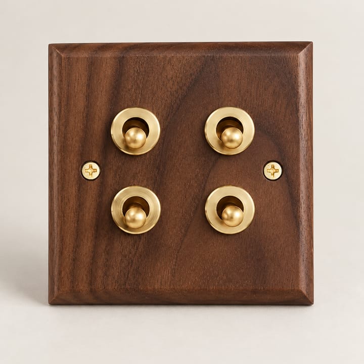 The Walnut and Brass Switch Plate, 4 gang 2 way toggle switch