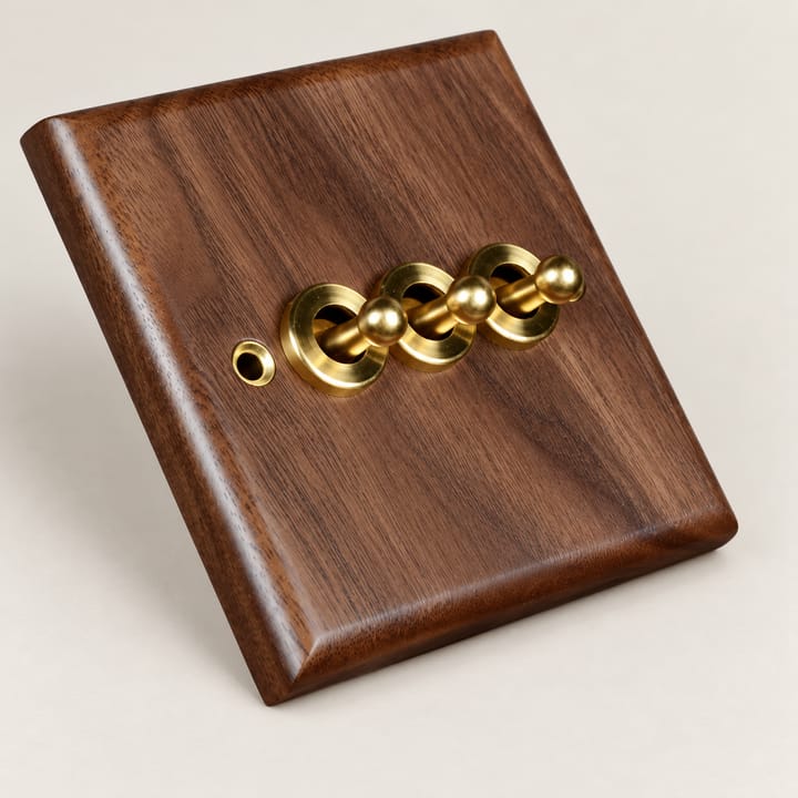 Walnut Wood Toggle Switch Plate, 3 toggle