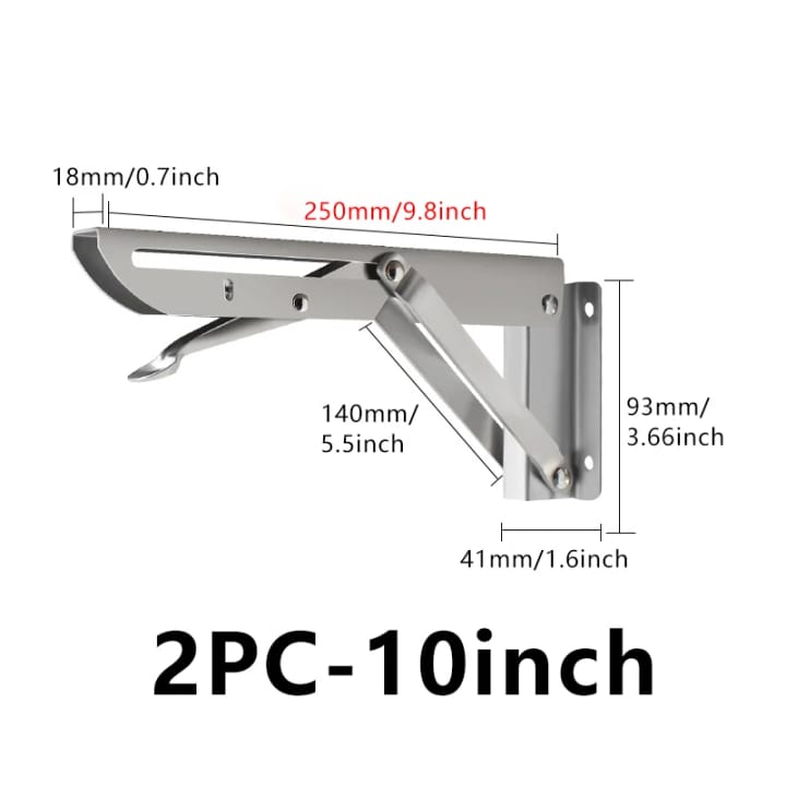 Fold / Swing-Up Stainless Shelf Bracket, 10 in, silver