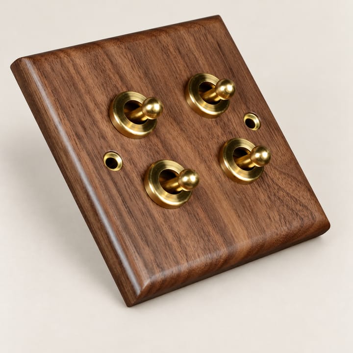 Walnut Wood Toggle Switch Plate, 4 toggle