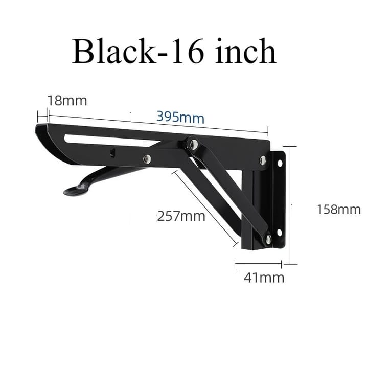 Fold / Swing-Up Stainless Shelf Bracket, 16 in, black