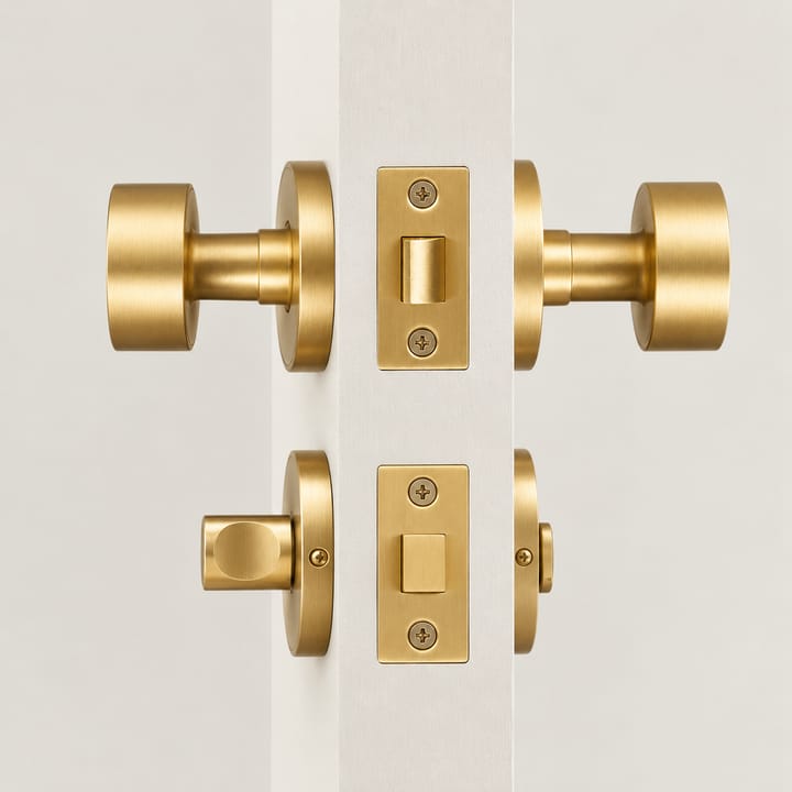 The Solid Brass Mortise Door Knob Set, Matte brass thumb turn set