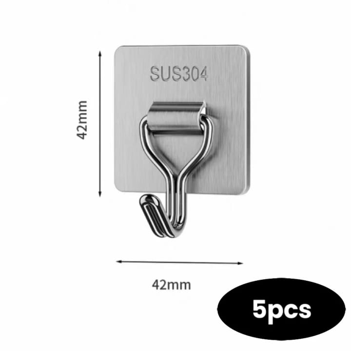 The Low-Profile Stainless Wall Hook, 1-5/8 x 1-5/8 in, pack of 5