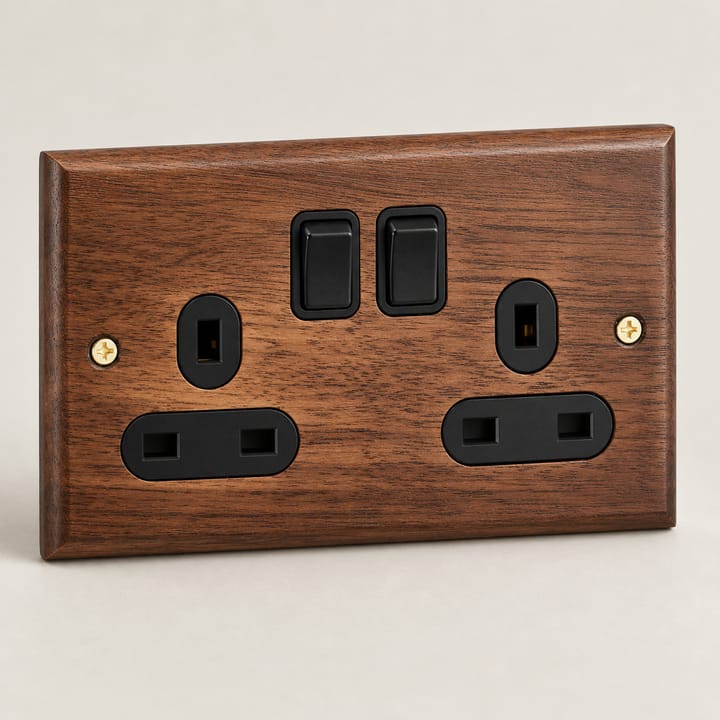 The Walnut and Brass Switch Plate, Double socket