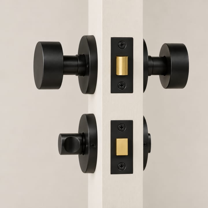 The Solid Brass Mortise Door Knob Set, Matte black thumb turn set