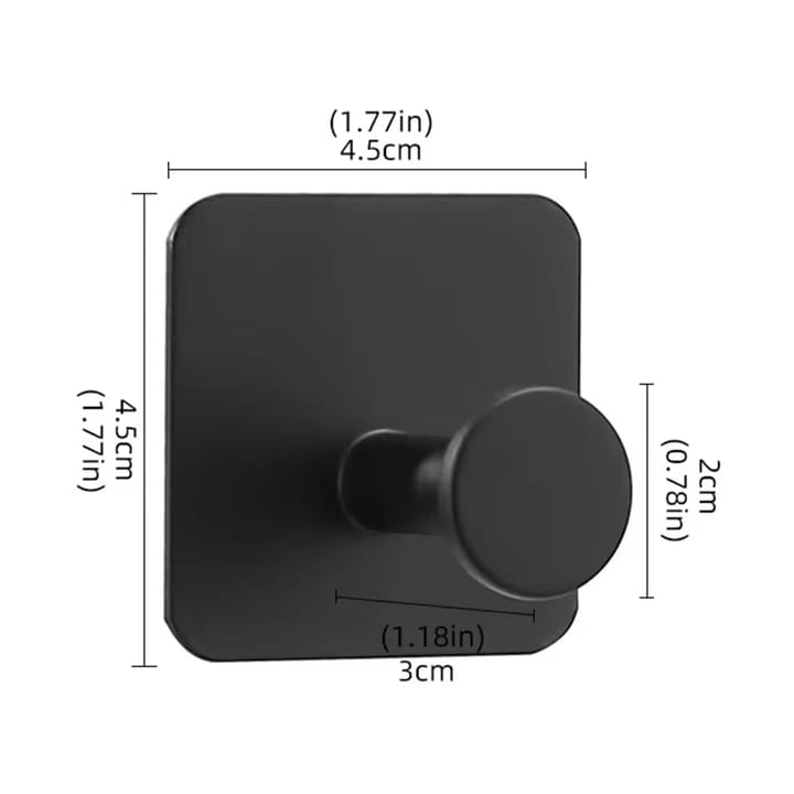 The Peel and Press Adhesive Hook, Black, square base, single