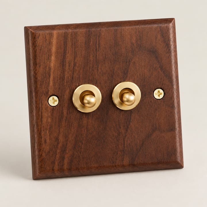 The Walnut and Brass Switch Plate, 2 gang 2 way toggle switch