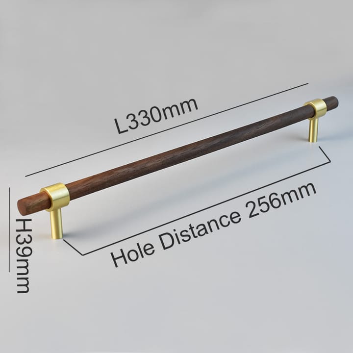 Wood and Brass Cabinet Pull, 10-1/16 in Black walnut