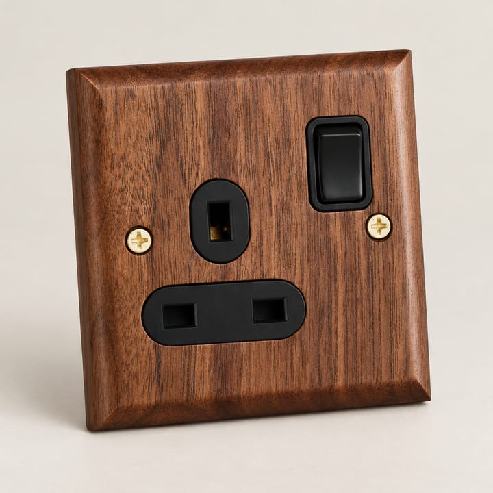 The Walnut and Brass Switch Plate, 1 gang 13A socket