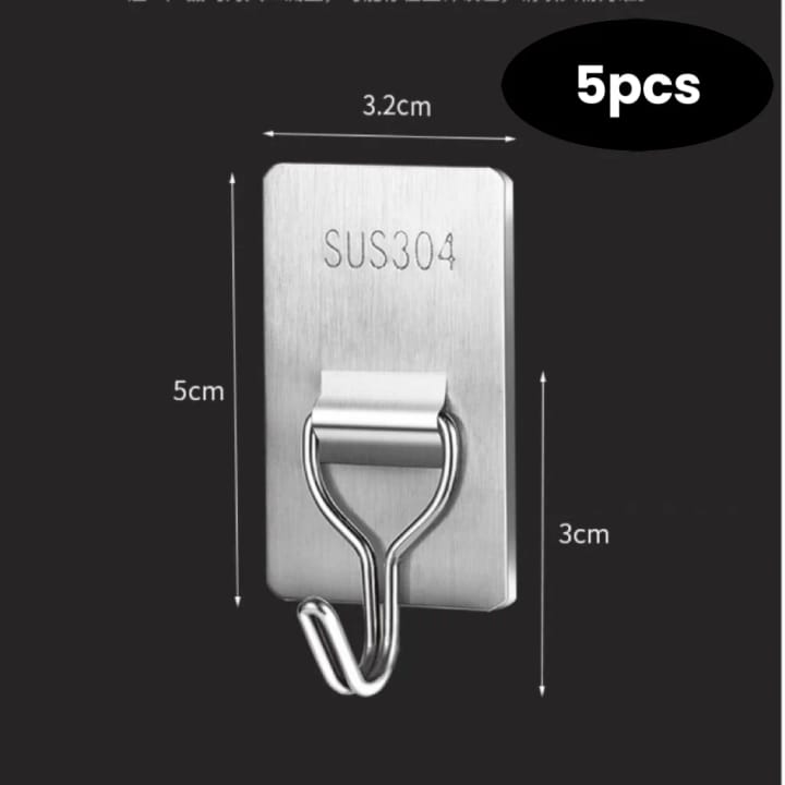The Low-Profile Stainless Wall Hook, 1-1/4 x 2 in, pack of 5