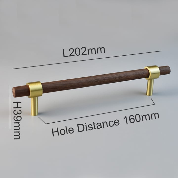 Wood and Brass Cabinet Pull, 6-5/16 in Black walnut