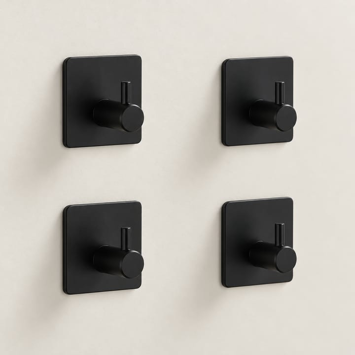 The Press-On Stainless Adhesive Hook, Black, pack of 4